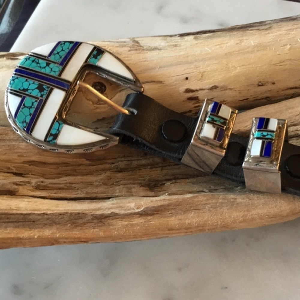 Vintage Navajo Native American Inlaid Ranger Belt Buckle Set - Picture 8 of 16